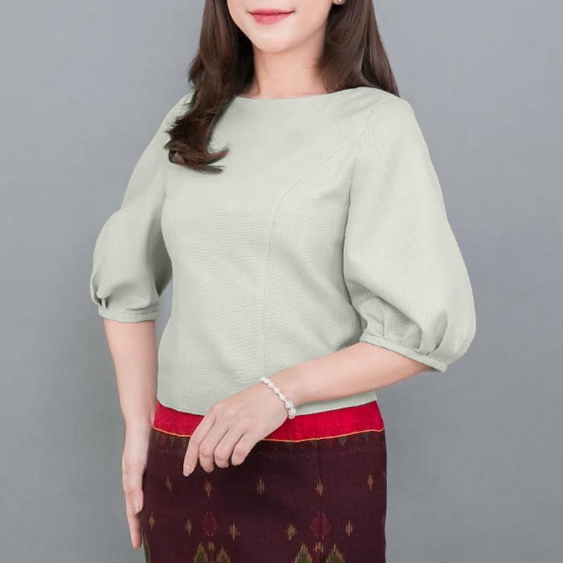 

ZANZEA Women Casual Round Neck Solid Color 3/4 Sleeve Blouse S зелений