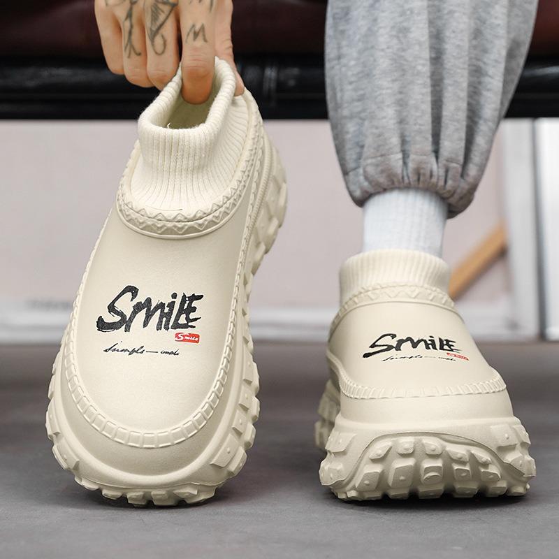 Velvet Cotton Shoes Women's Thick-soled Heightening Thermal Cotton Slippers Wear Non-slip and Dirt-resistant High-heeled Couple Fluffy Shoes