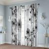 Set Of 2 Bohemian Print Curtains Style Black Floral Durable Polyester Fabric Without Rod Art Deco Festive Perfect Curtain Made