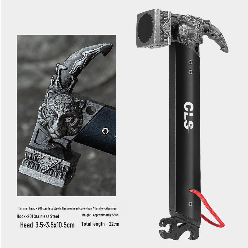 CLS Stainless Steel Camping Mallet with Dragon Tiger Totem - Multi-Purpose Outdoor Tent Hammer