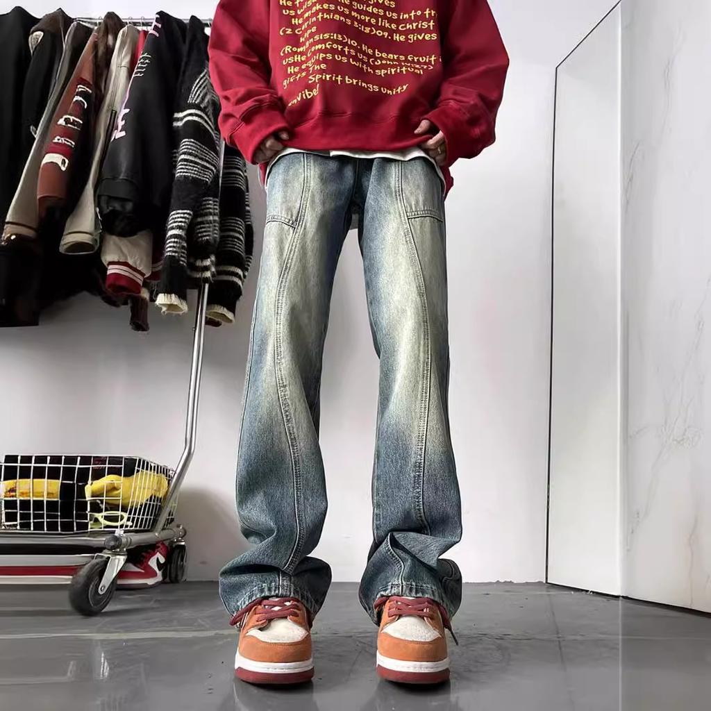 Gradually change jeans men's spring and autumn high street American retro old pants vibe slim-fitting slightly straight trousers