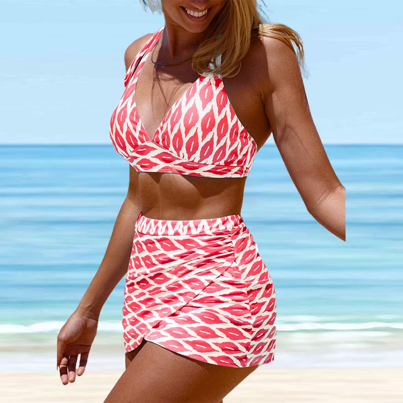 Damen Badeanzug mit hängendem Hals, sexy Lippen-Print, Bikini, Tankini-Badeanzug