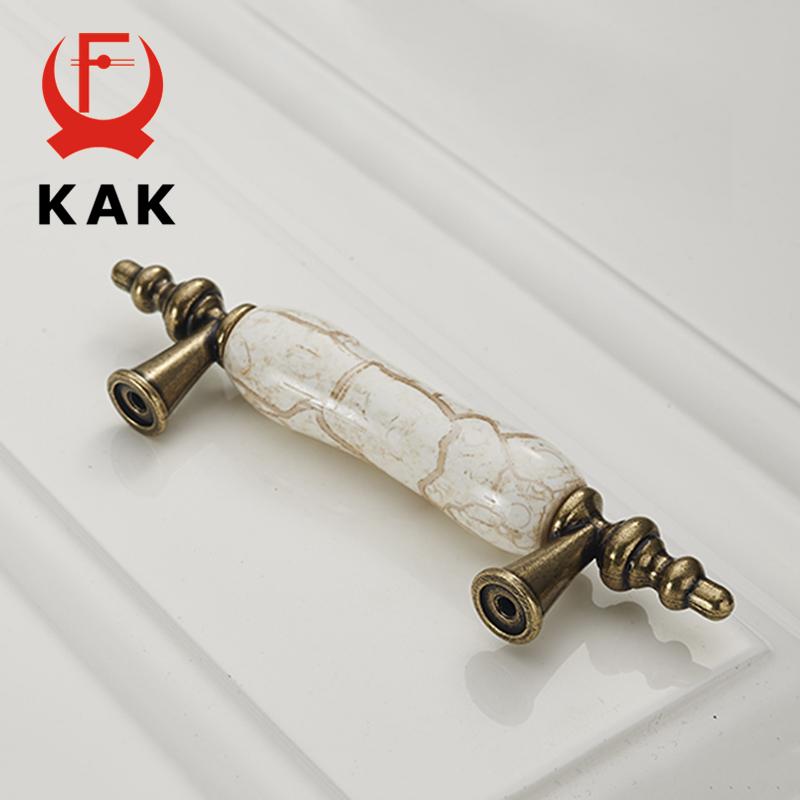 KAK Marble Lines Ceramic Cabinet Handles Zinc Alloy Drawer Knobs Wardrobe Door Handles Antique Bronze European Furniture Handle