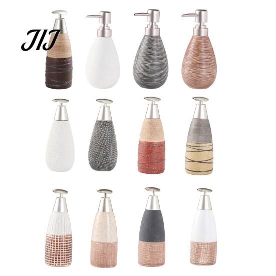 Easy Press Soap Dispenser Ceramic for Bathroom, 350/380ML Hand Bottle with Container Pump, Refillable Liquid Soap, Lotion and Shampoo Kitchen