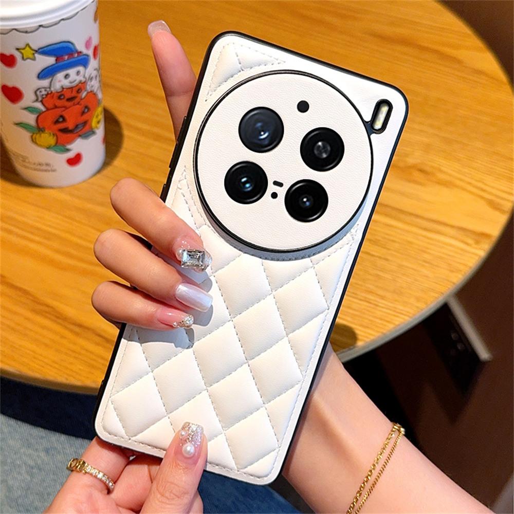 For Vivo X200 Pro 5G Case Rhombus Stitching PU Leather + TPU Shockproof Phone Cover