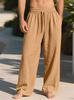 Men's loose new linen casual wide-leg pants beach casual straight-leg pants linen material