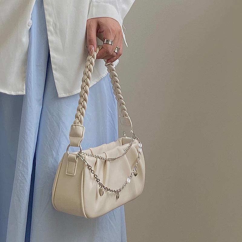 

Дизайнерская женская сумка, летняя, новая, плиссированная, из искусственной кожи, квадратная, на одно плечо, простая и универсальная, сумка-цепочка Love Chain Underarm Bag