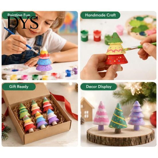 Rustic Wood Decor for Shelf DIY Unfinished Wooden Christmas Tree Craft Kit, Blank Figurines Kit Kids Painting, Hand‑Painted Tabletop Decorations