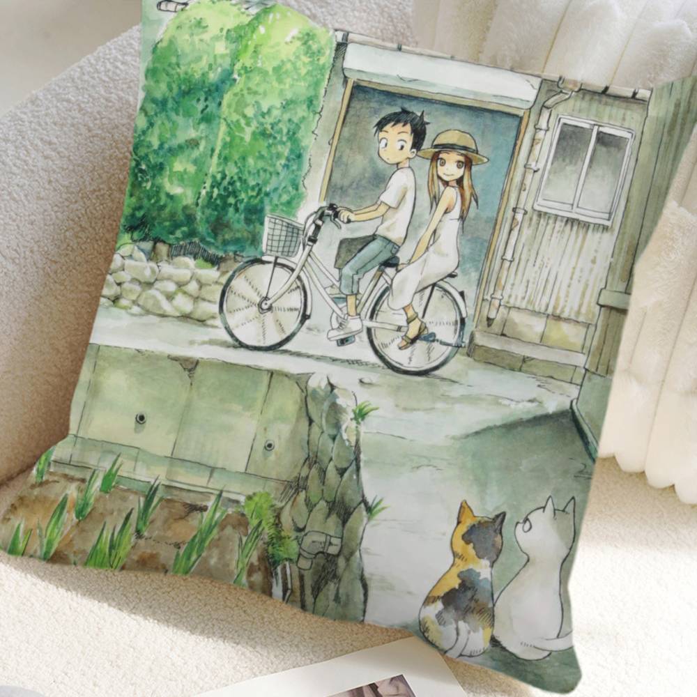 Teasing Master Takagi-san Anime Pillow Case Square Pillow Bedroom Sofa Leisure Comfort Cushion Car Home Decoration