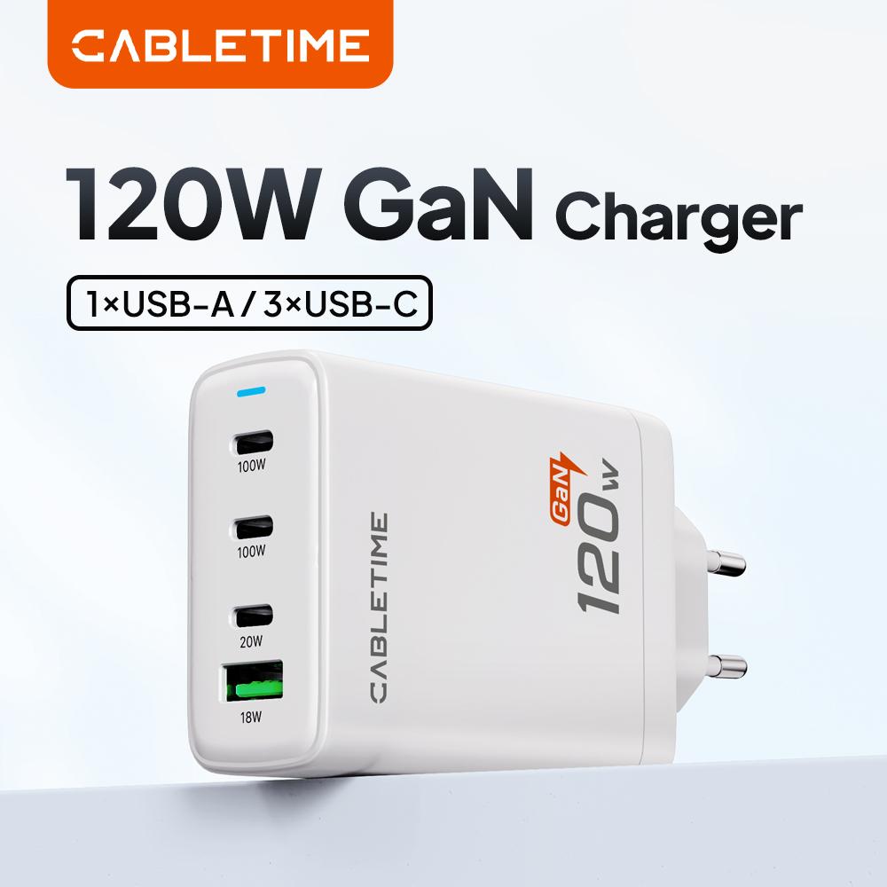 CABLETIME 4 IN 1 120W GaN Charger 120W Max Fast Charge 3 USB C With1 USB A Port Fewer Heat for Laptop Phone HUAWEI XIAOMI 4