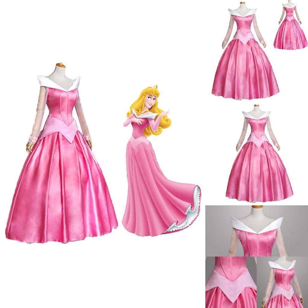 Enchanting Pink Sleeping Beauty Aurora Gown Costume For Women With Puff Sleeves