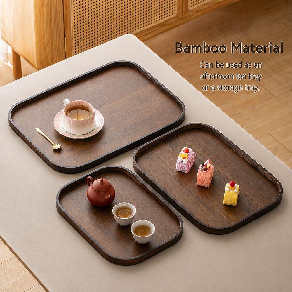 Rectangle Wood Tray Retro Style Fruit Plate Smooth Edge Tea Tray Home