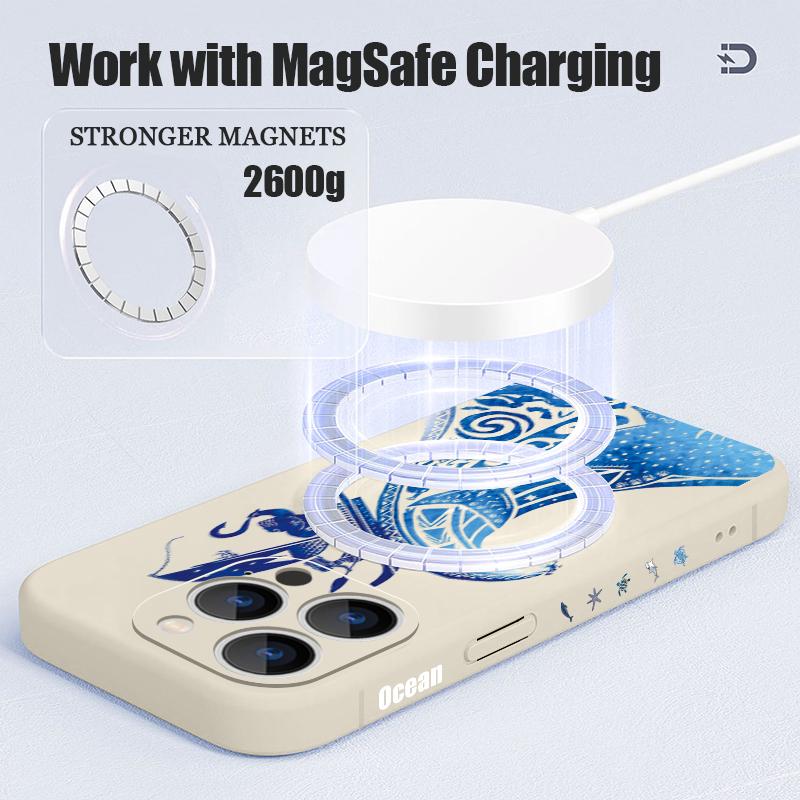 Magnetic For Magsafe Case For iPhone 17 Pro Max Ocean Wave Whales Pattern Soft Silicone Phone Back Cover For iPhone 16 15 14 13 Pro Max 16e 17e