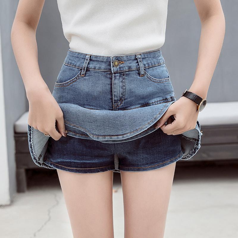 Jupe Vintage Denim Mini Skirts Women Summer Sexy Solid Color Ball Gown Skirts Jeans Female Casual Pocket Slim A-line Mini Skirts Pleated Skirt