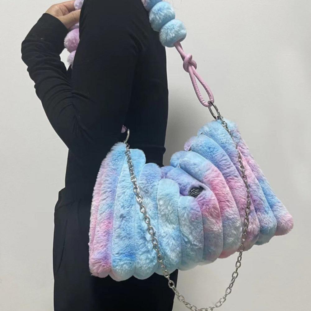 

Zipper Closure Fluffy Handbag Chains Design Crossbody Bags Modern Shoulder Bag Office розовый