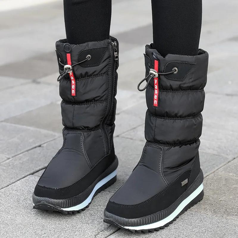 Botas de Inverno da Moda Feminina com Material Impermeável e Interior Quente de Pelo