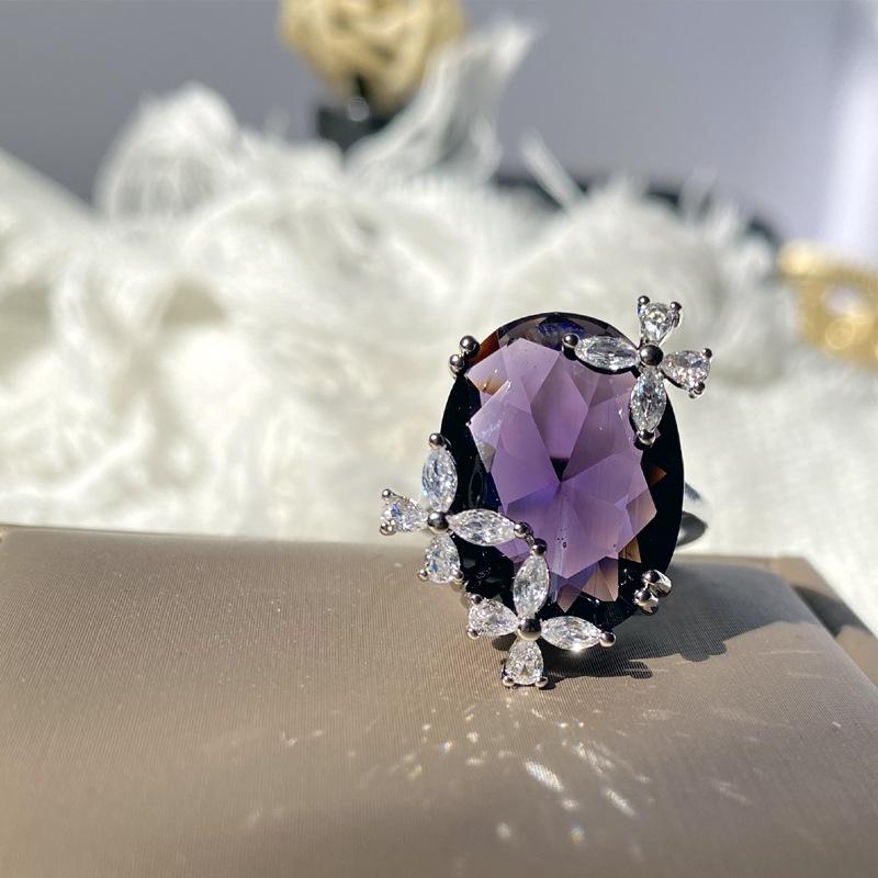 2026 Large Carat Amethyst Ring, Butterfly Brilliant Pink Zirconium Crystal Ring