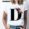 Kawaii English Alphabet Flowers Graphics Female T-Shirt 90S Summer Loose Short Sleeve Round Neck Female Tops Clothing