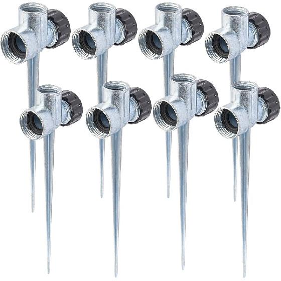 Hourleey 8 Pack 1/2 inch Zinc Alloy Lawn Sprinkler Spike Base, Water Flow Thru Sprinkler for Yard, Lawn, Garden and Grass Irrigation 8