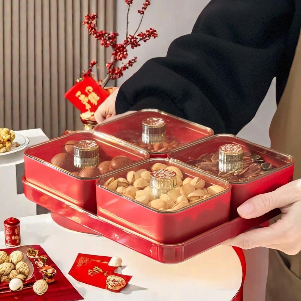 2/4/6 przegródek talerz na owoce z pokrywką Boże Narodzenie Nowy Rok dekoracja domu talerz na orzechy cukierki suszone owoce naczynie pojemnik na żywność