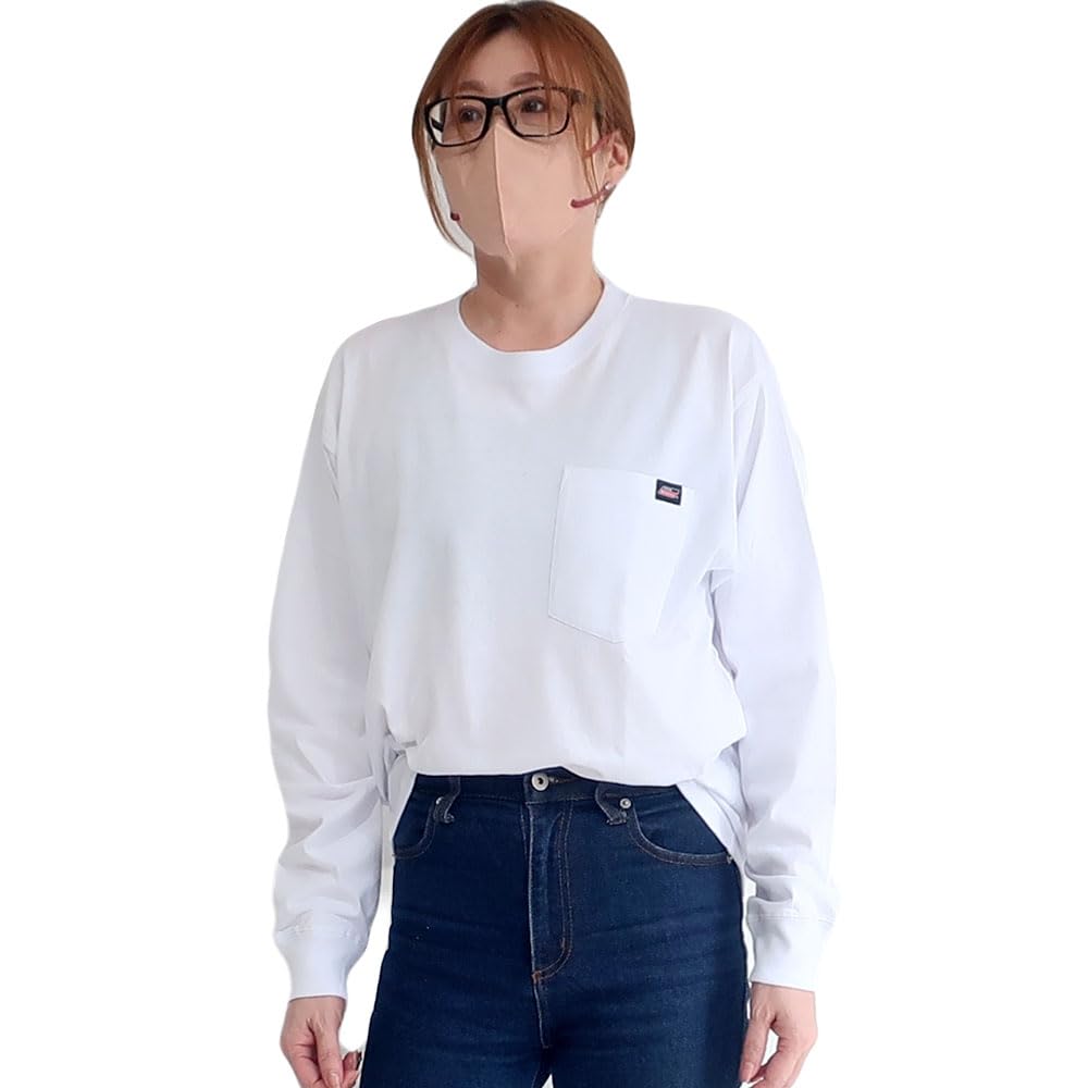 Men's Plus Size Dickies T-Shirt, Long Sleeve, 100% Cotton, Chest Pocket, Sizes M, L, XL, 3L, 4L, 5L, 10001506 (3L, White)