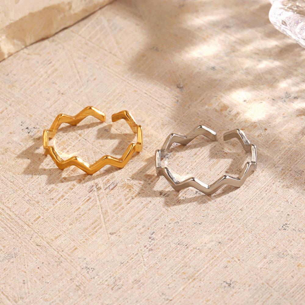 Minimalist Stainless Steel Geometric Lines Wave-shaped Opening Rings for Women Fashion Stackable Finger Jewelry Accessories Gift