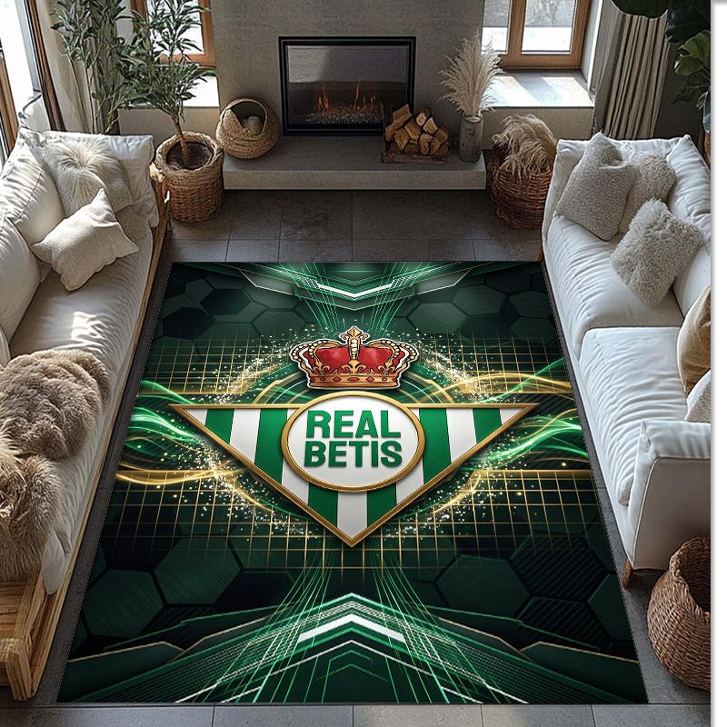 Real Betis Football Print Crystal Velvet Rug, Comfortable Water Absorbent Non Slip Indoor Floor Carpet