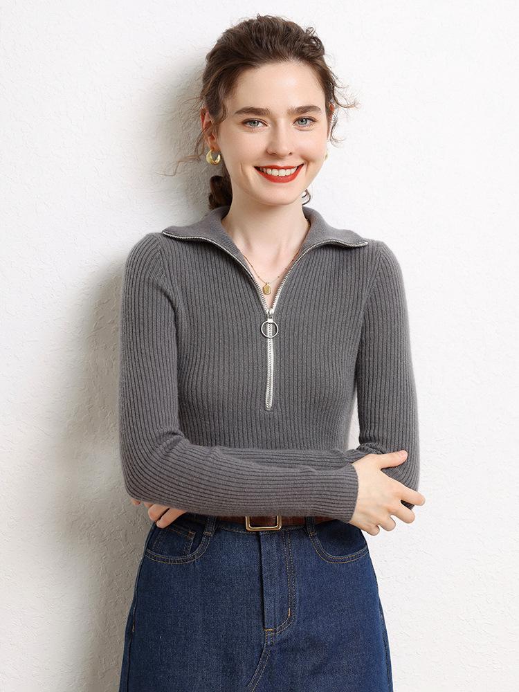 Women's Soft Cashmere Half-Zip Lapel Sweater - Slim Fit, Warm & Gentle Winter 2026 Style