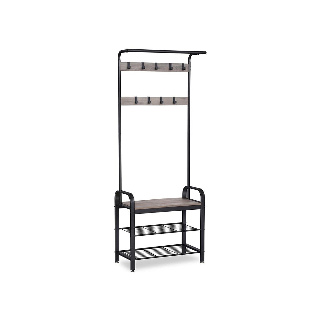 VASAGLE Coat Rack, Coat Stand with Shoe Storage Bench, 4-in-1 Design, with 9 Removable Hooks, a Clothes Rail, for Hallway, Entrance