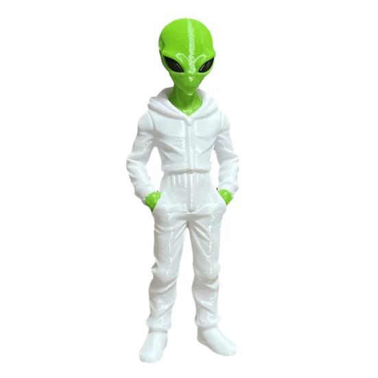 Alien Wearing Hoodie Statue, 3D Printed Green Alien Figurine, Collectible Alien Sculpture, Sci-Fi Desktop Decoration Gift for Alien Lovers белый