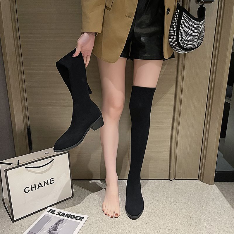 Elastic Socks Boots Women's 2025 Spring and Autumn Versatile Long Tube Socks Over Knee Boots Women's Thick Heel Pointed Skinny Boots Large Size