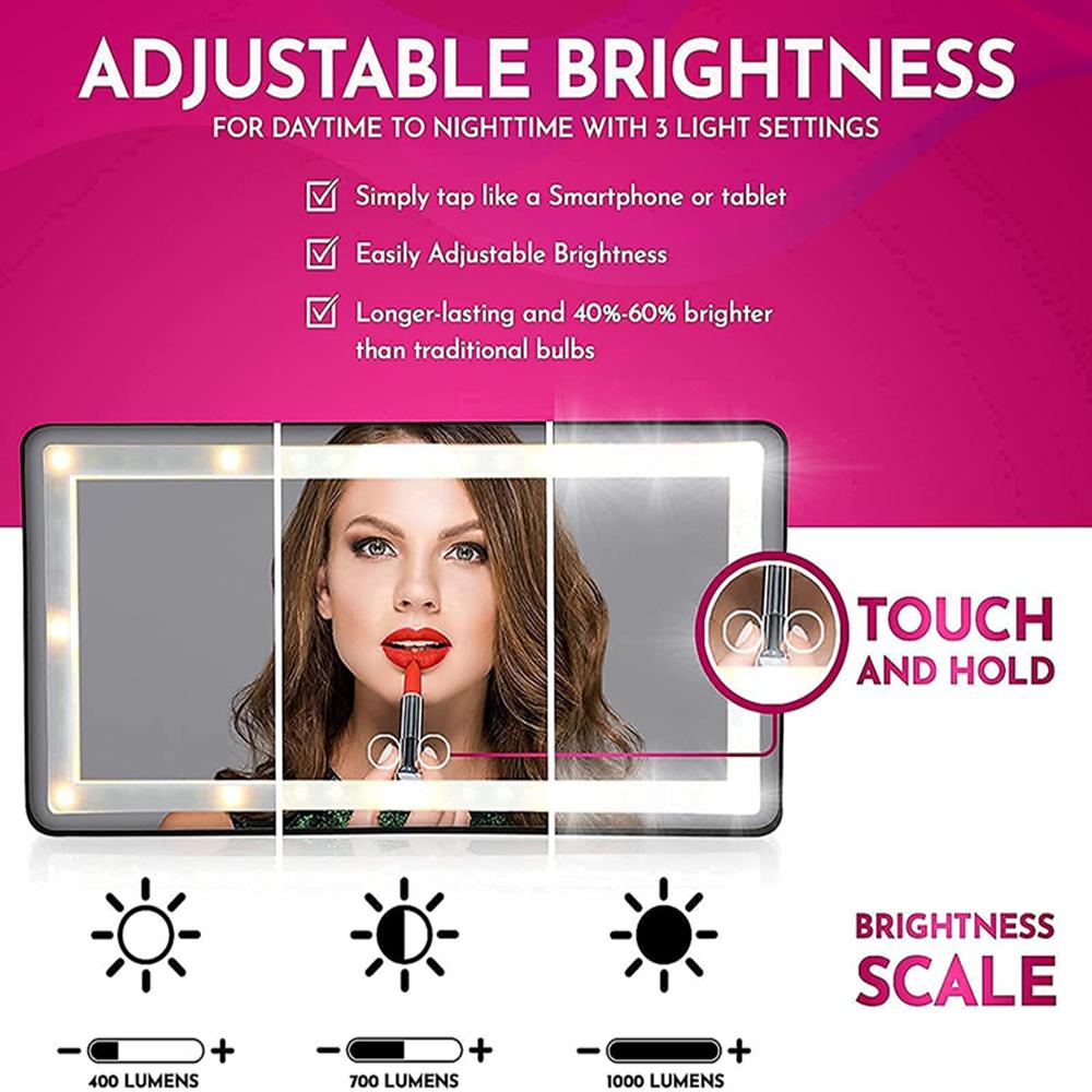60 LED Car Sun Visor Mirror Rechargeable Makeup Mirror w/ 3Light Modes Universal