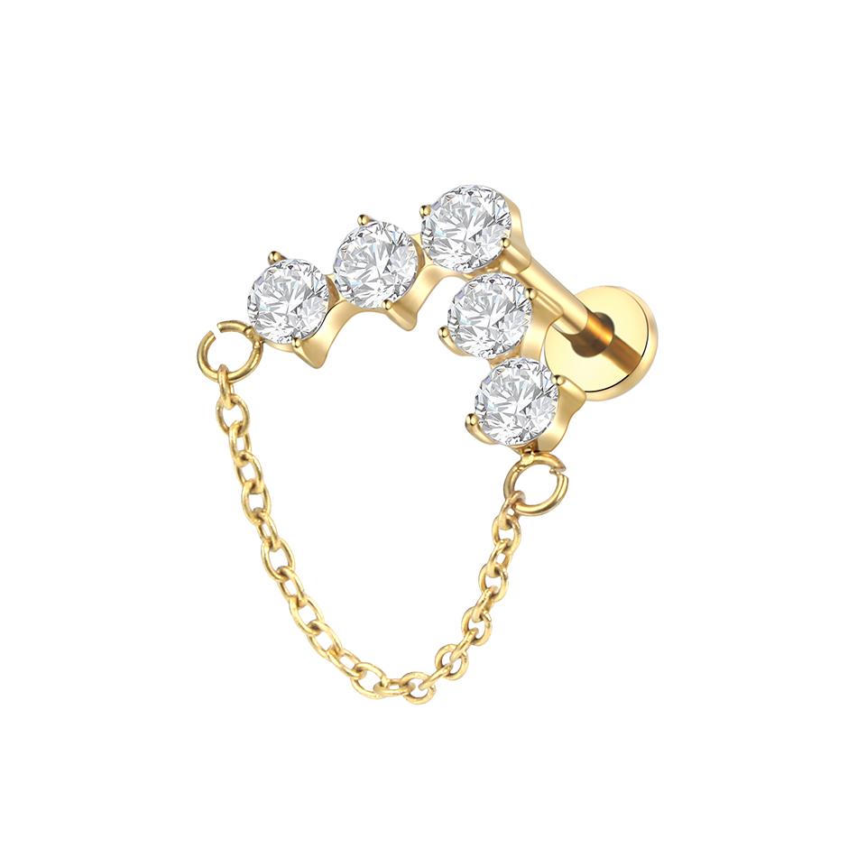 1PC Titanium Gold Color CZ Tragus Piercing Internally Threaded Ear Cartilage Flat Back Earrings Hidden Helix Stud Jewelry 16G