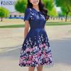 ZANZEA Women Summer Doll Collar Casual Short Sleeve Print Dress