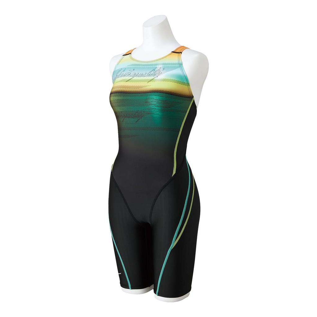 Mizuno Stream Ace Half Suit for Competitive Swimming and FINA Women's (Masters Back) Racing, Approved, N2MGA743, Black/Orange