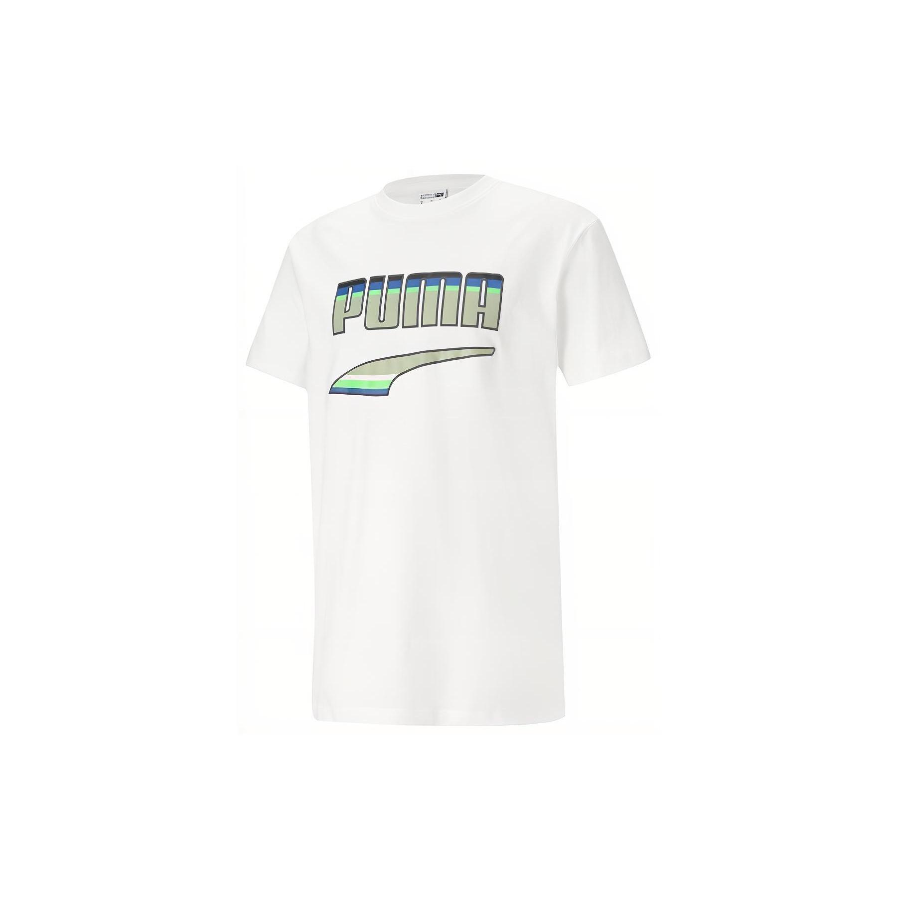 PUMA Printed Round Neck T-Shirt  White Green  Men s 531497-02 L