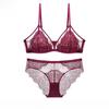 Set Reggiseno Triangolo con Bordo Ciglia in Pizzo Francese da Donna - Sottile, Cotone, Senza Ferretto