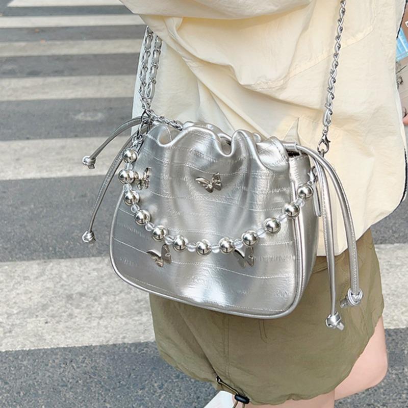 

мода Элегантная женская сумка Y2k на плечо Серебряная цепочка Модная корейская популярная сумка Повседневная Изысканная Эстетическая Маленькая женская сумочка