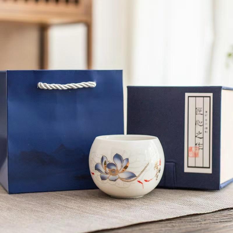 Dehua suet jade white porcelain master cup tea cup household tea cup single cup large ceramic souvenir Arhat cup