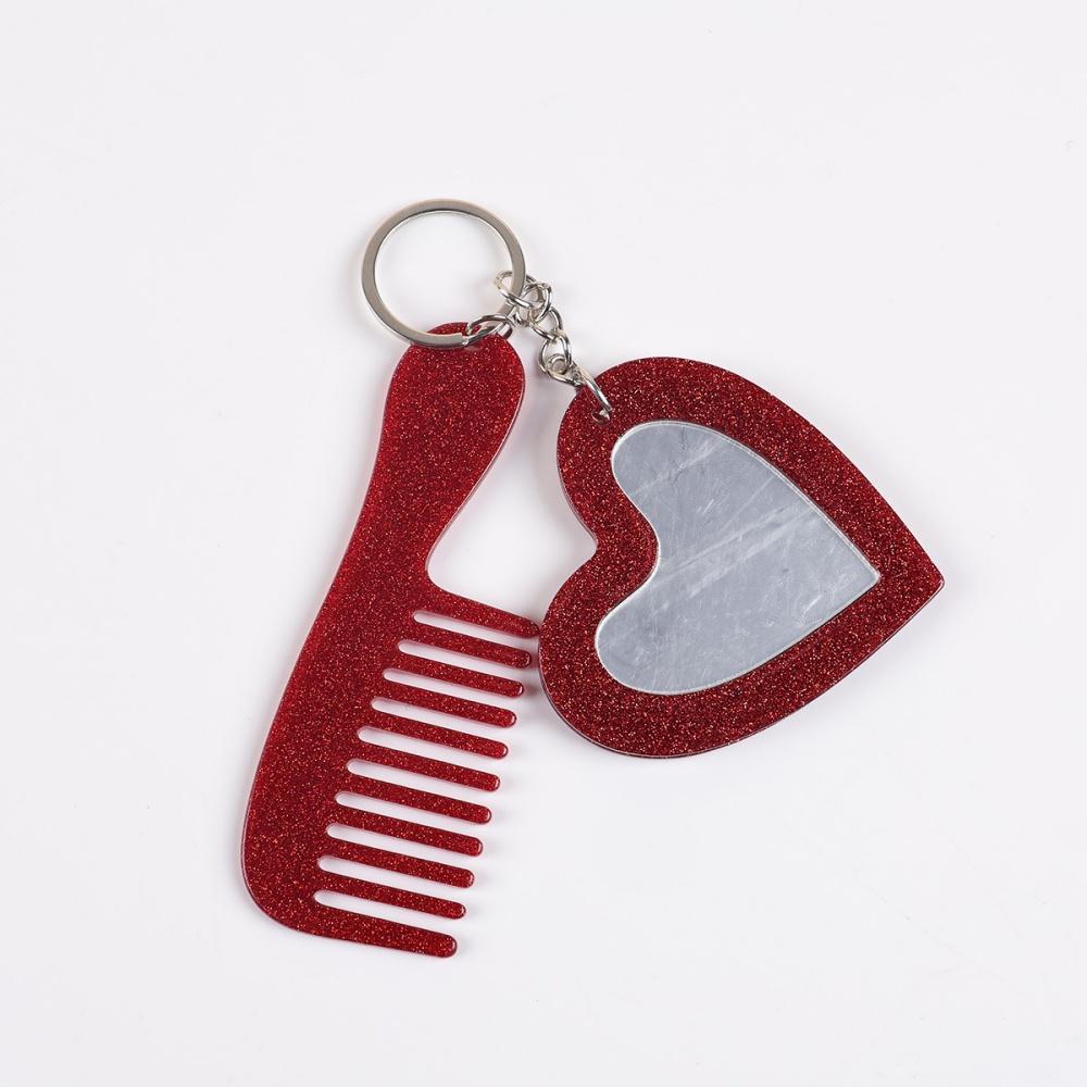 Mini Heart Makeup Mirror Comb Keychain Women Bag Pendant Simple Car Keyring Backpack Mobile Phone Decorative Jewelry Gifts