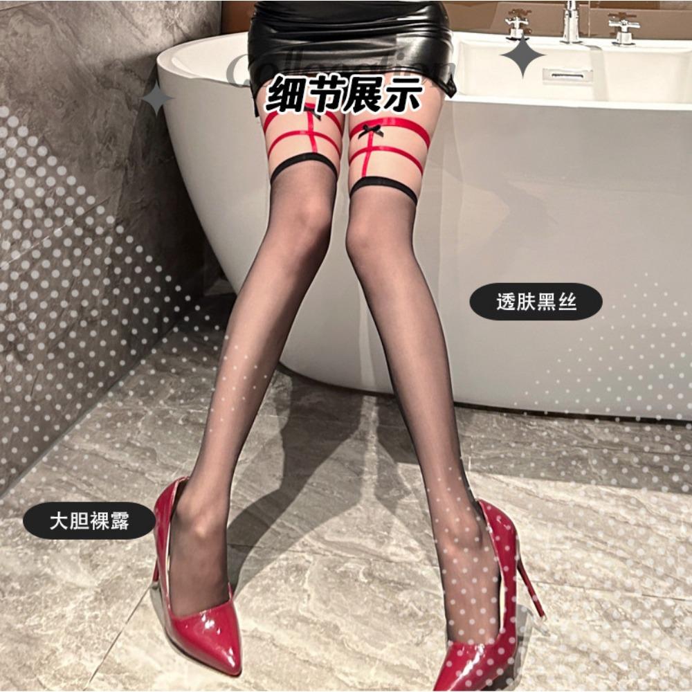 Domila Sexy Black Silk Over Knee Pure Desire Seduction Stockings Women's Sexy Suspender Legs Ring Bow Strap Thin Stockings