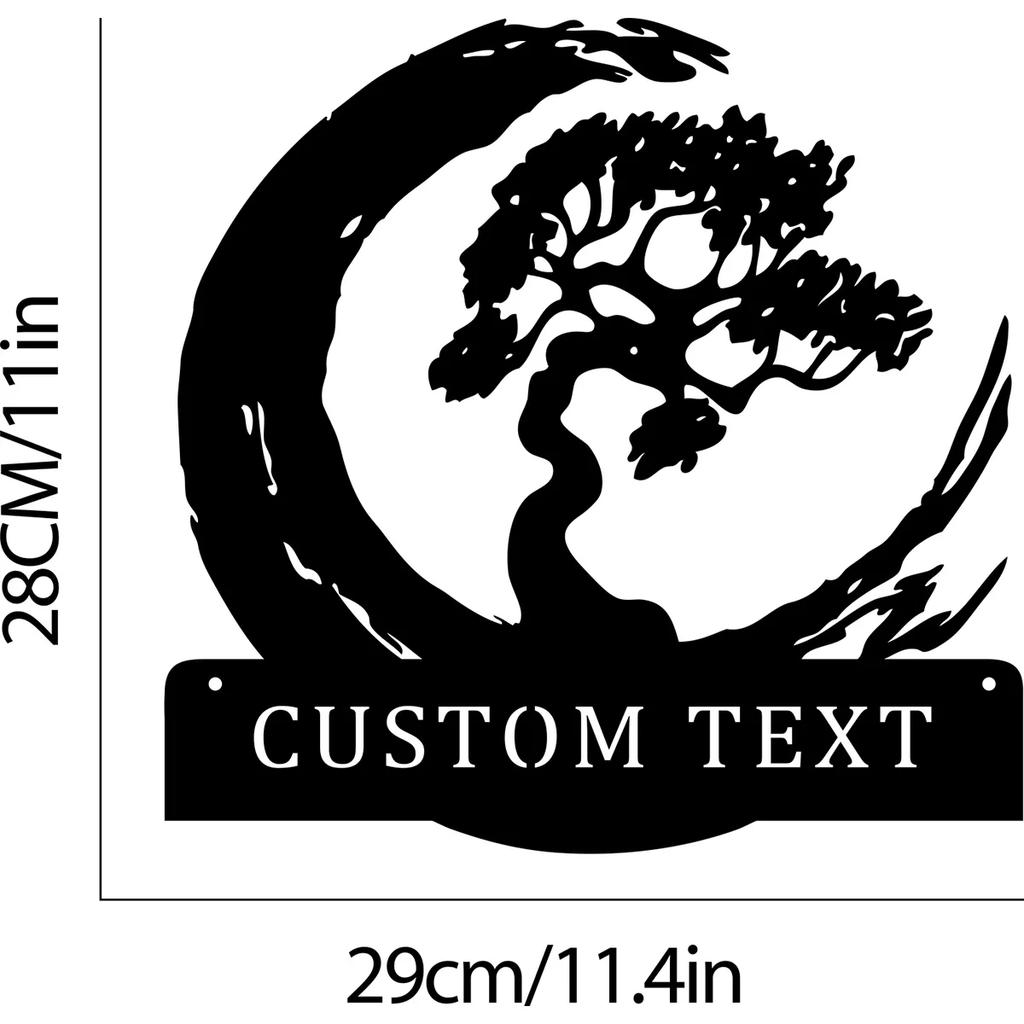 Metal Wall Art Bonsai Tree, Personalized Name Sign for Living Room, Home Decor Gift