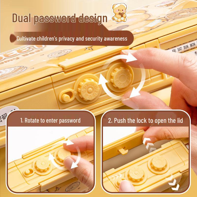 Kaba Bear Multifunctional Privacy Lock Pencil Case for Primary Students
