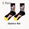 5 Pairs of Women Retro Personality Skateboards Wearing Mid Tube Socks