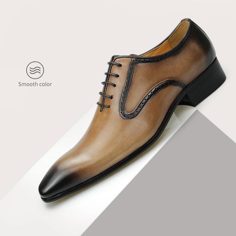 Fashion ELegant Dress Shoes for Men Top Layer Cow Leather Oxfords Suit Footwear Wedding Party Formal Business Khaki Black Handmade Shoes
