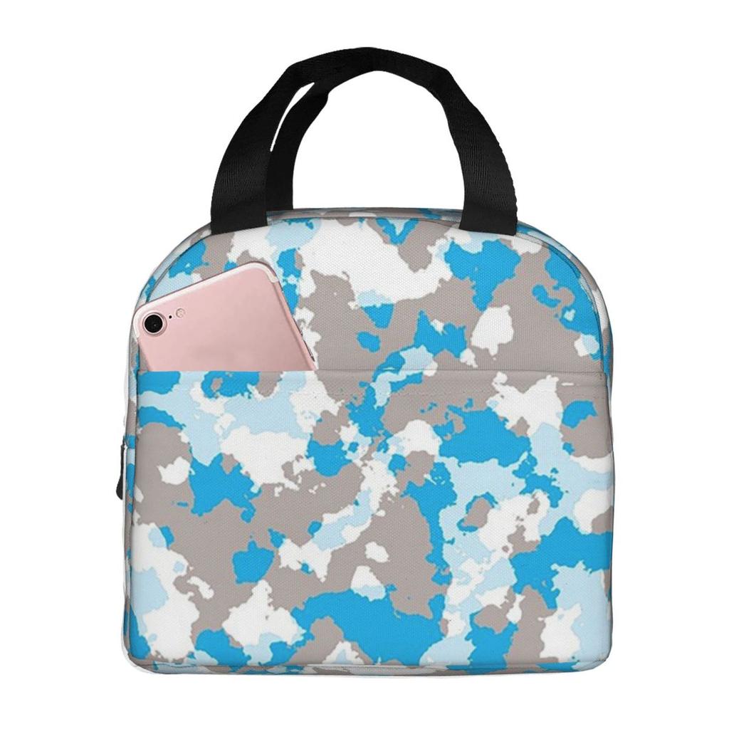 Blue White Blending Camouflage Insulated Lunch Bag for Women Children Leakproof Food Boxes Thermal Lunch Box Tote