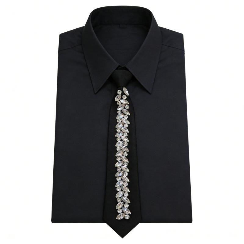 PreKnot Rhinestones Necktie For Men Women Easy Wear Shirt Accessory Tie for Party Outfit Styling Accessoy Neckpiece