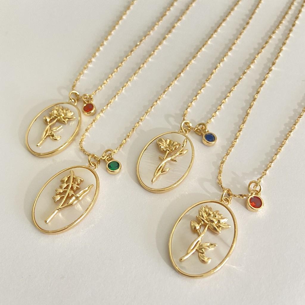 Birthstone Necklace For Women With Mother Of Pearl Flower Pendant And Dangle Charm For Birth Month Gift