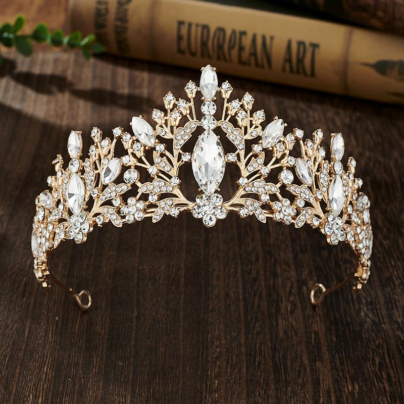 Colorful Rhinestone Bride's Crown Retro Style  Golden Wedding Design  Alloy Crown Headwear  Dress Accessories