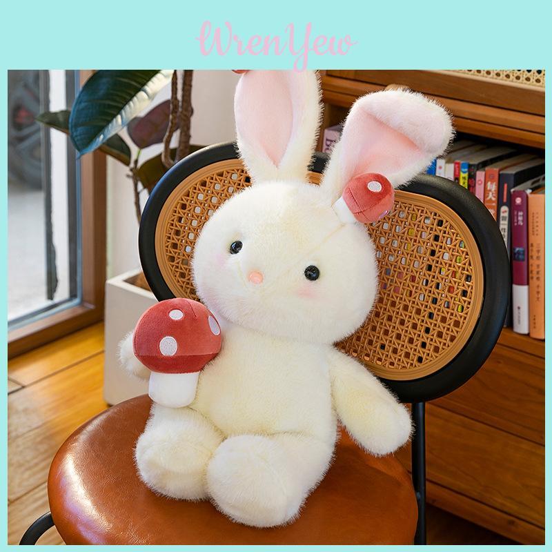 Plush Mushroom Rabbit Toy Embroidered Animal Cushion For Girls Gift Celebration
